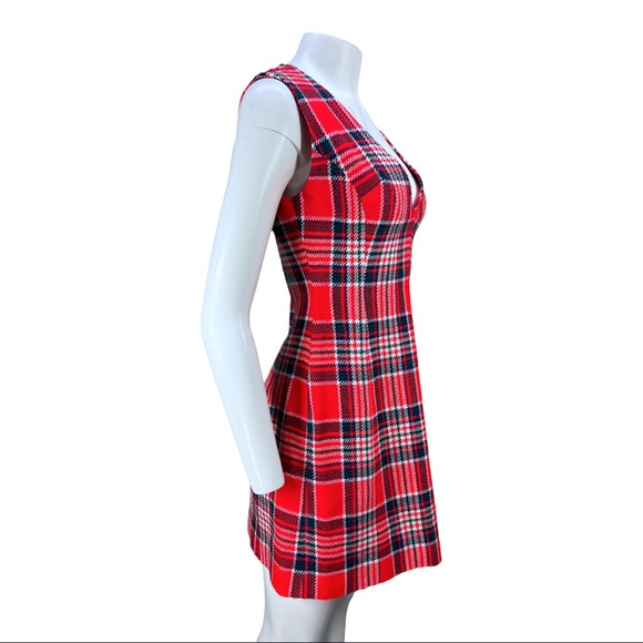 VTG Late 60's/Early 70's Handmade Plaid V Neck Mini Dress - Picture 3 of 10